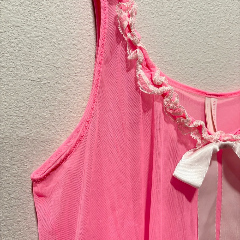 Victoria’s Secret Pink Chemise Nightie Size L Ruffle Trim Lingerie Sheer - Picture 4 of 11